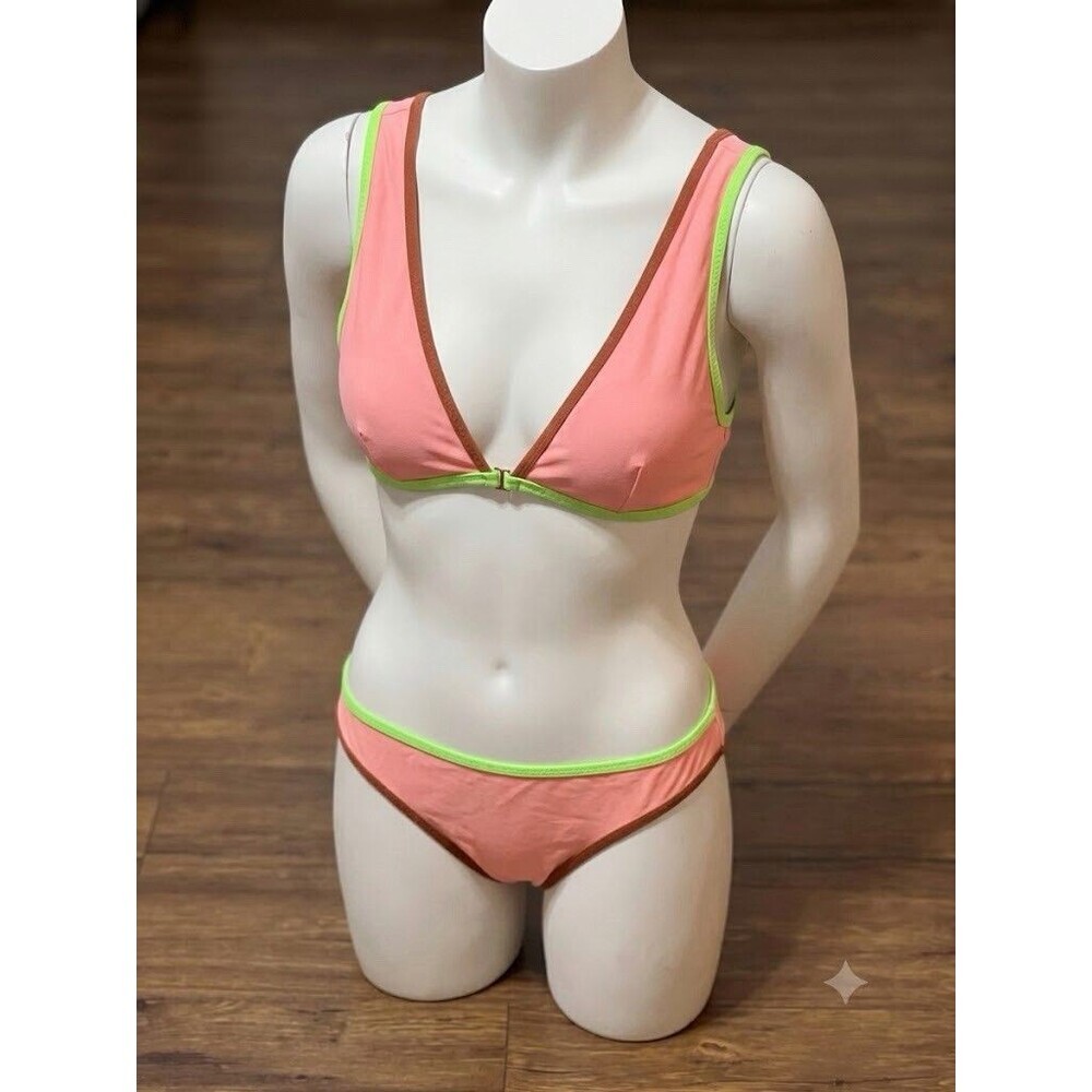 Aerie Bikini Set Scoop Top Medium Bottom Large Peach Orange Lime Green